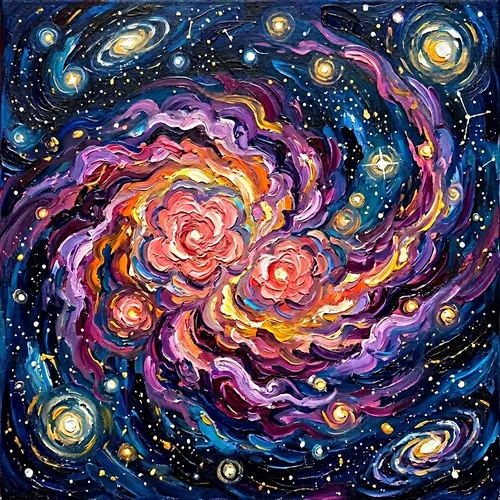 Cosmic Nebula Swirling Hues: Van Gogh Inspired Art