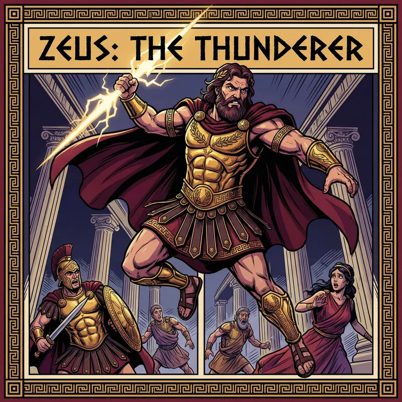 Dynamic Comic Art of Powerful Greek God