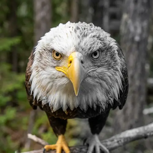 Intense Eagle Staring with Vibrant to Grey Plumage Contrast