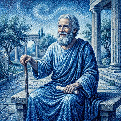 Philosopher Epictetus Pointillism Painting in Blue Tones