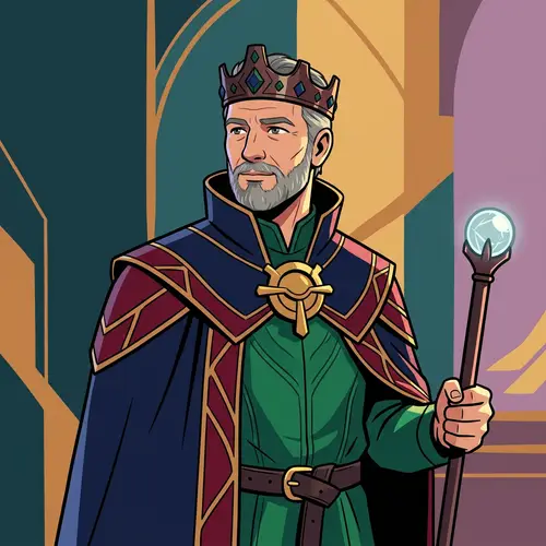 Regal Male Public Figure in Minimalist Digital Art Style