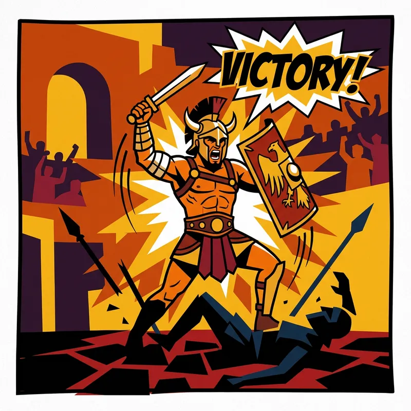 Action-Packed Gladiator Victory Art - Comic-Inspired Style