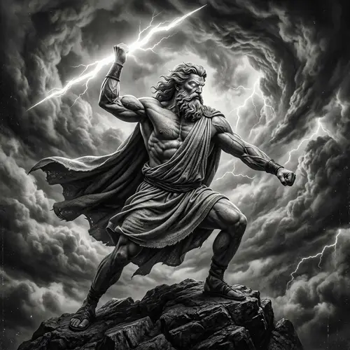 Zeus - Greek God of Thunder in Monochrome Grey