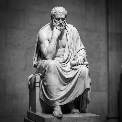 Neoclassical Marble Sculpture of Thoughtful Philosopher