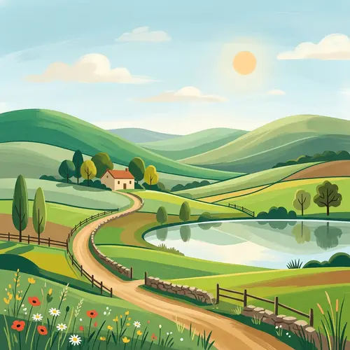 Minimalist Serene Countryside Digital Painting