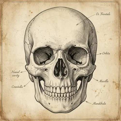 Intricate Human Skull Graphite Pencil Sketch - Vintage Medical Style