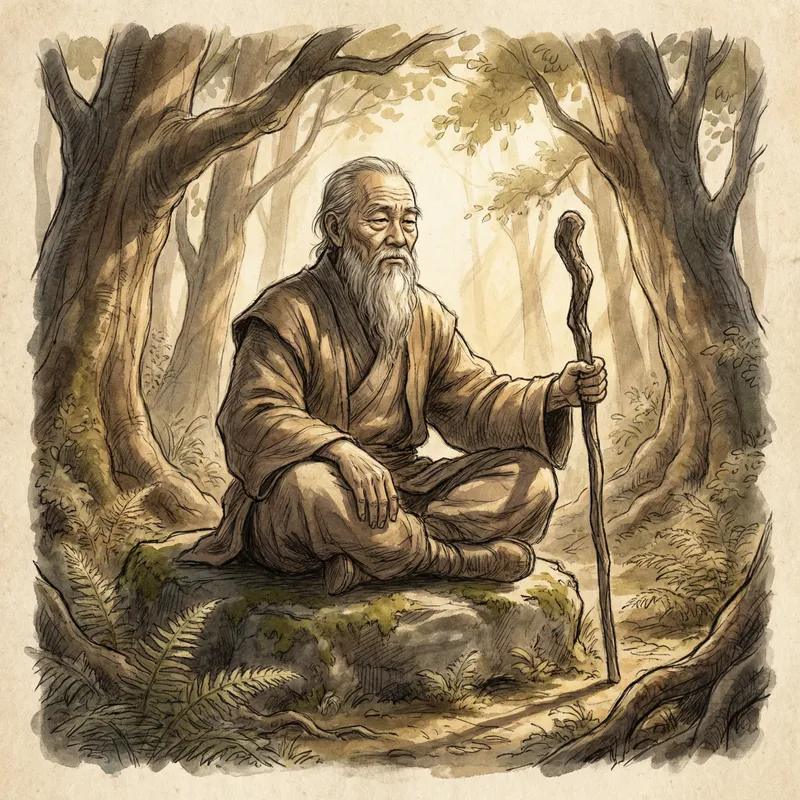 Deep Contemplation: Wise Old Sage in Forest Clearing Deep Contemplation: Wise Old Sage in Forest Clearing