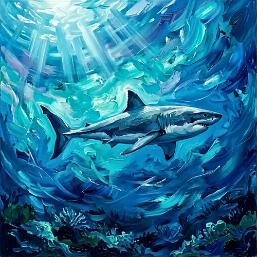 Minimalistic Underwater Scene | Graceful Shark & Vibrant Blues
