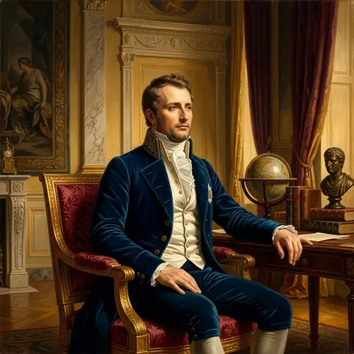 Regal Portrait in Neoclassical Style | Historical Figure in Blue Tuxedo
