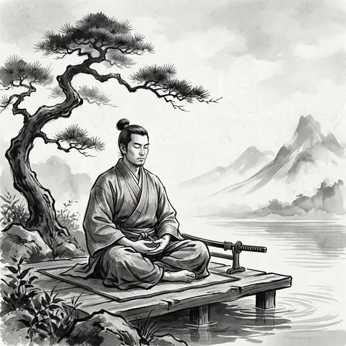 Meditating Samurai: Minimalistic Digital Painting Inspired by Zen Aesthetics