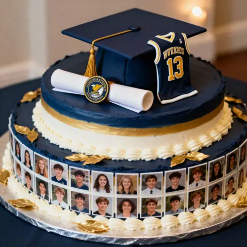 Elegant Navy & Gold Graduation Cake Design