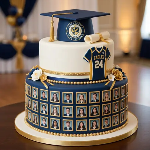 Elegant Navy & Gold Graduation Cake Design