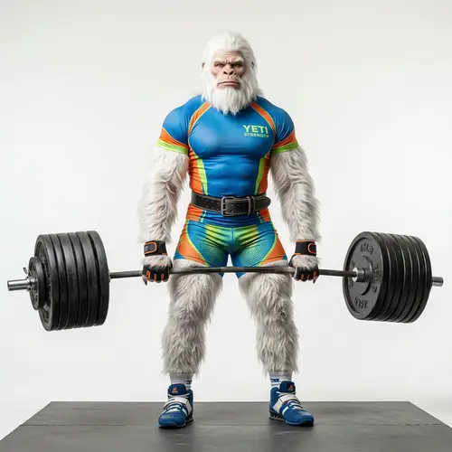 Powerful Yeti Lifts Heavy Barbell - Vibrant Athletic Scene
