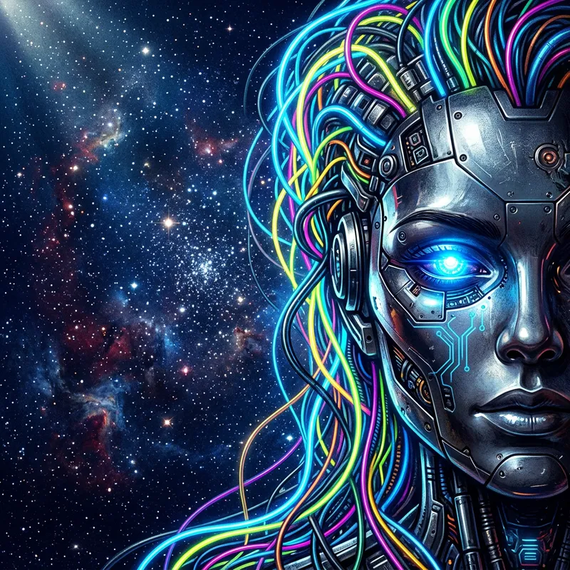 Feminine Robot Art: Ethereal Sci-Fi Digital Portrait