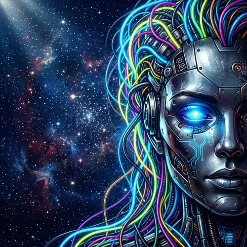 Feminine Robot Art: Surreal Science Fiction Digital Piece