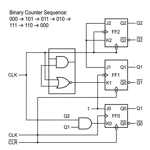 Binary Counter Circuit Design with JK Flip Flop