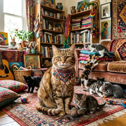 Wise Elderly Cat with Colorful Gypsy Roots