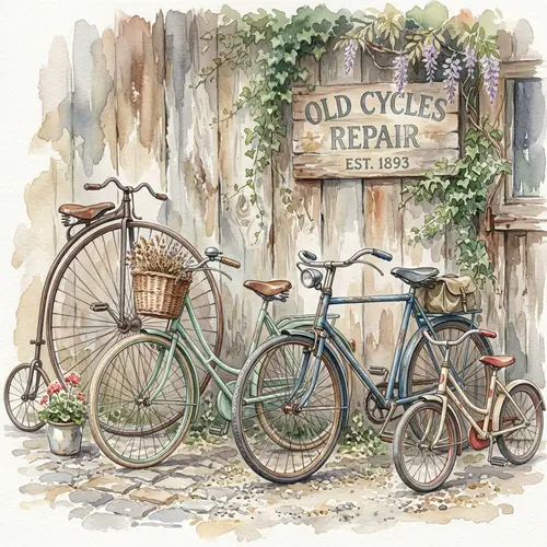 Vintage Bicycles Watercolor Art