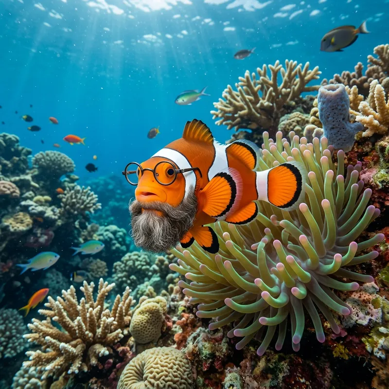 Funny Clownfish with Beard and Glasses