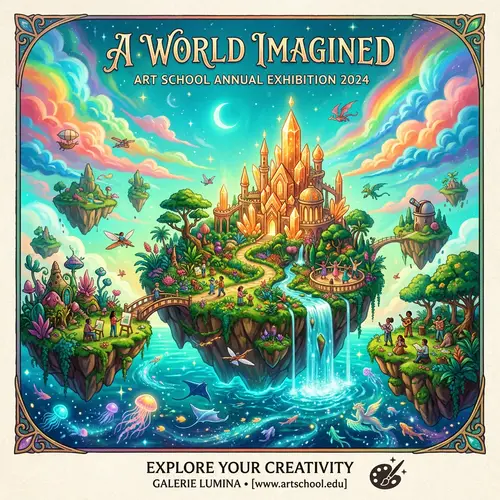 Fantastical World A3 Poster with Floating Islands & Majestic Castle