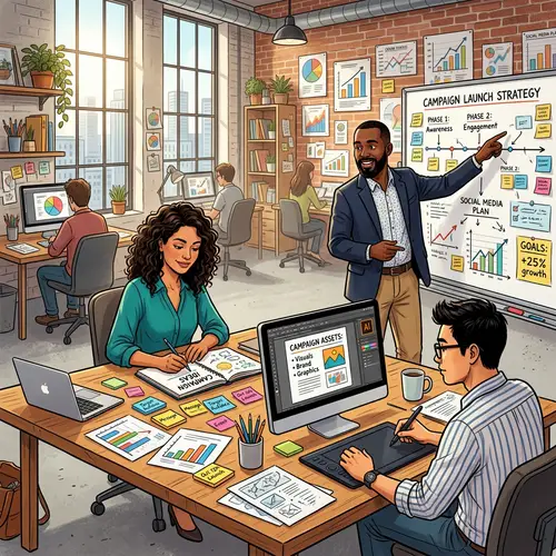 Team Collaboration Illustration for Campaign Launch Strategy