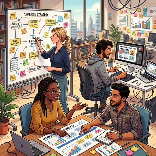 Tech Company Team Brainstorming for Campaign Launch