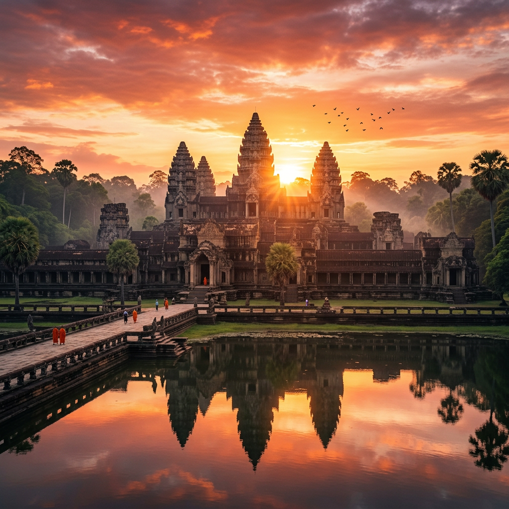 Angkor Wat Sunrise Landscape: Ancient Temple Elegance | AI Art