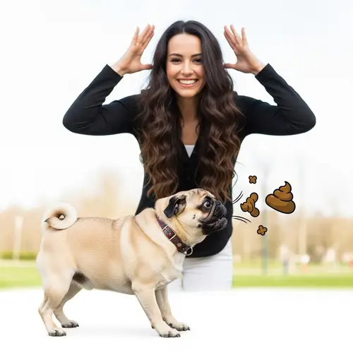 Dog Spitting Poop with Woman Behind