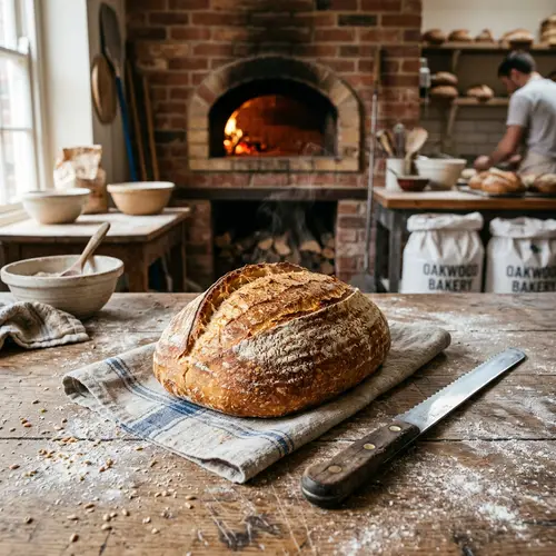 Artisanal Bread: Freshly Baked Golden Loaf on Rustic Table