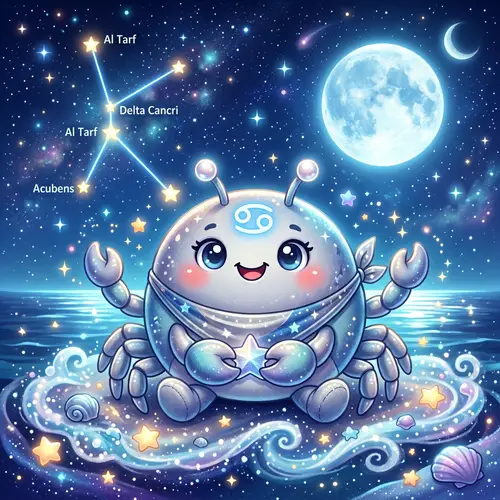 Adorable Zodiac Sign Cancer Mascot in Lunar Silver and Sea Blue