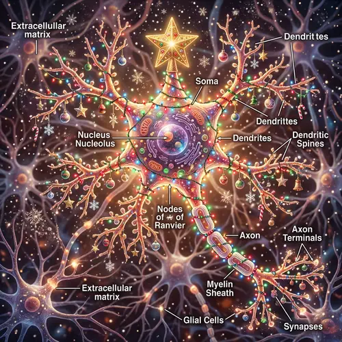 Festive Neuron Scientific Illustration for Christmas Celebration