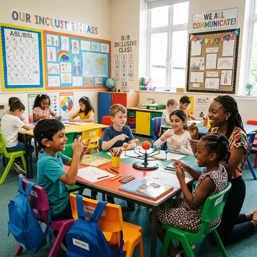 Inclusive Elementary School Classroom with Deaf Student