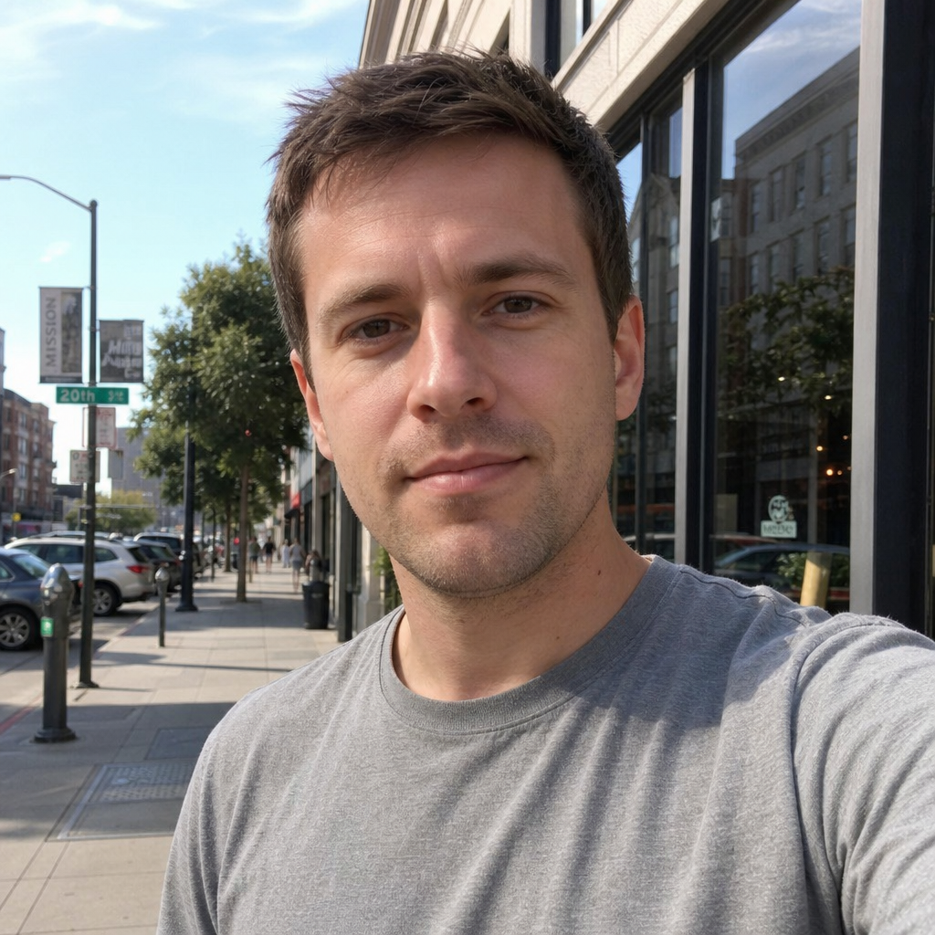 Original selfie of a man on a city street before AI editing
