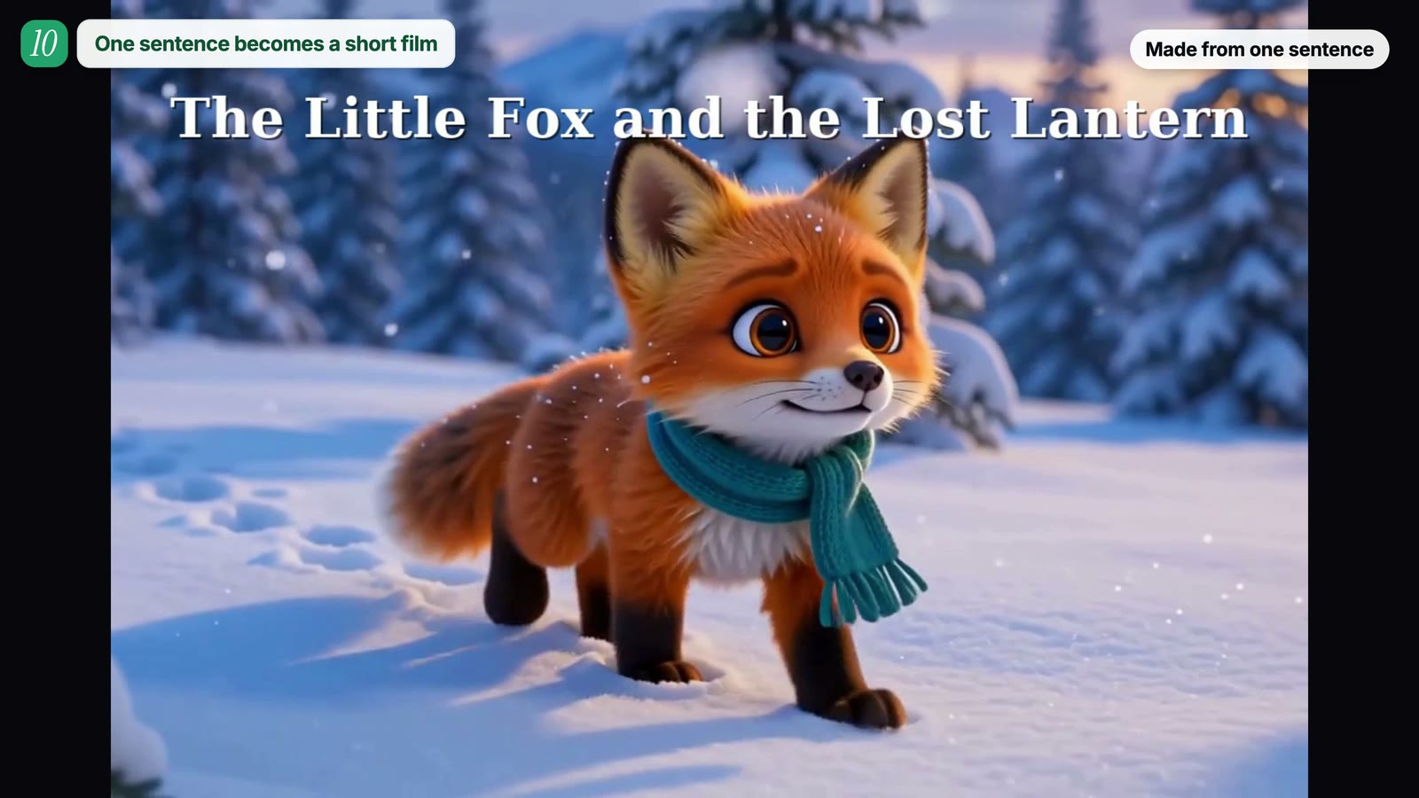 Frame from The Little Fox and the Lost Lantern, a short film made by an AI agent from one sentence