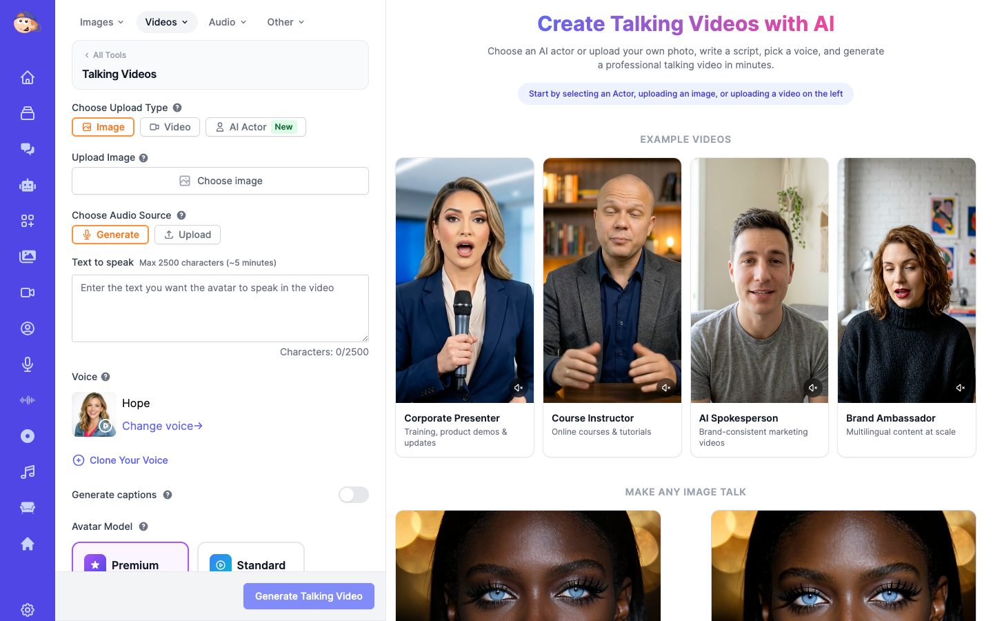 AI Talking Videos tool with AI actors, voice cloning and text-to-speech for real estate presenters