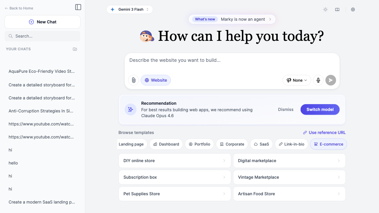 Easy-Peasy.AI e-commerce template category showing DIY online store, digital marketplace, and other templates