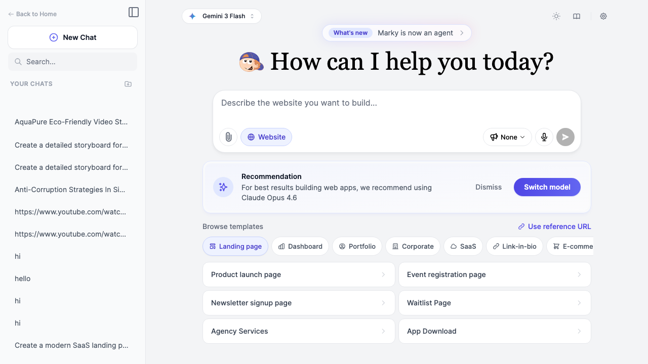 Easy-Peasy.AI website builder interface showing template categories and prompt input