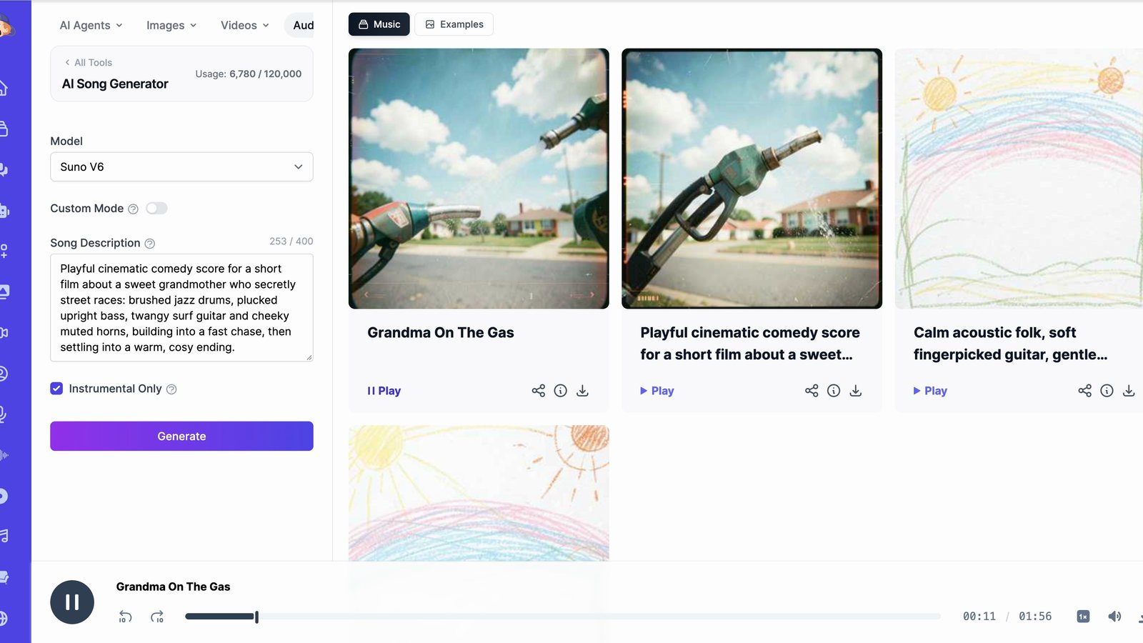 AI Music Generator making an instrumental comedy score for an AI short film