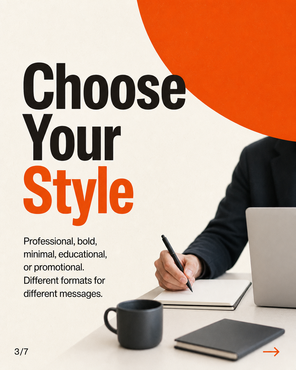 AI-generated LinkedIn carousel slide with a professional at a desk and clean type