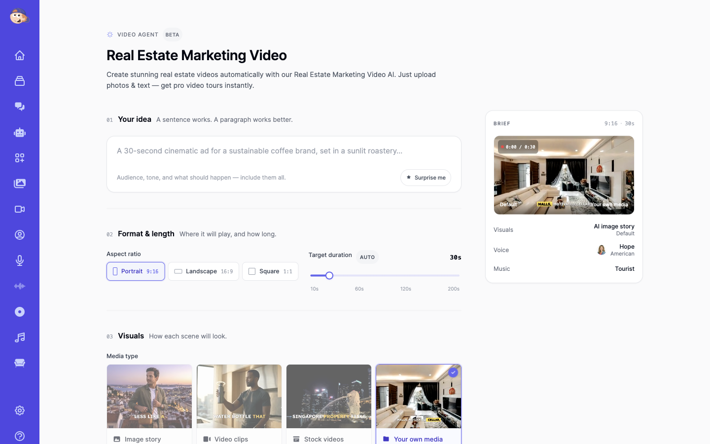 Real Estate Marketing Video template page in the Easy-Peasy.AI Video Agent