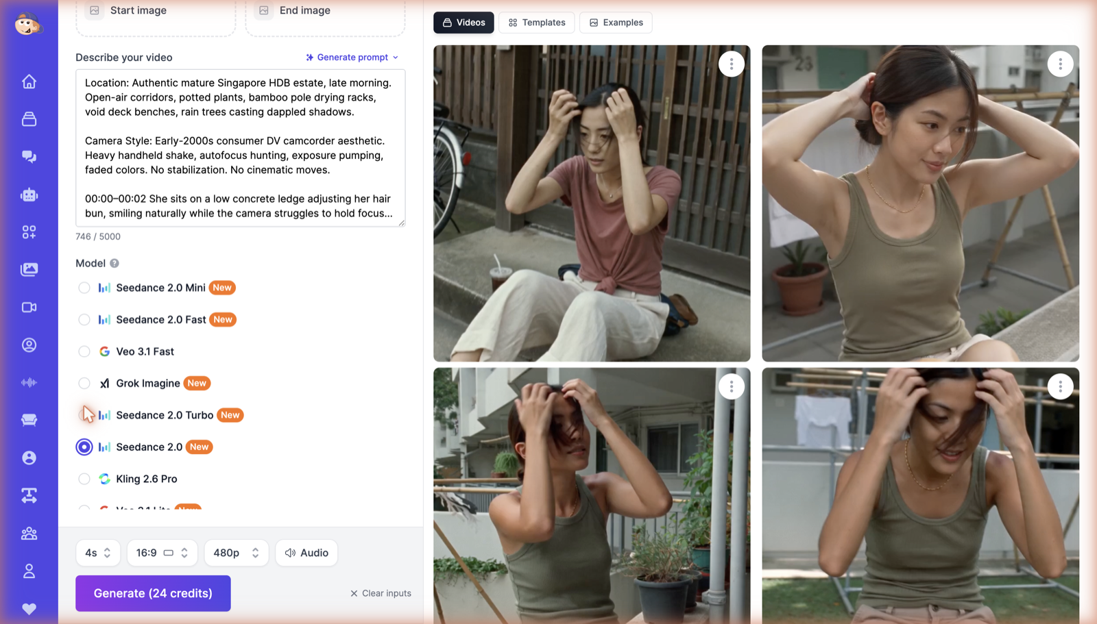 Selecting the Seedance 2.0 model in the Easy-Peasy.AI Video Generator model list