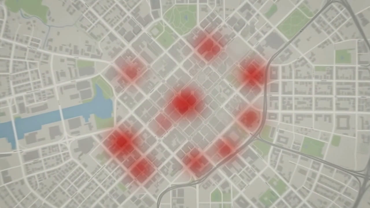 AI-generated Vox-style explainer video frame showing an animated city heat map with red zones, made with Gemini Omni Flash