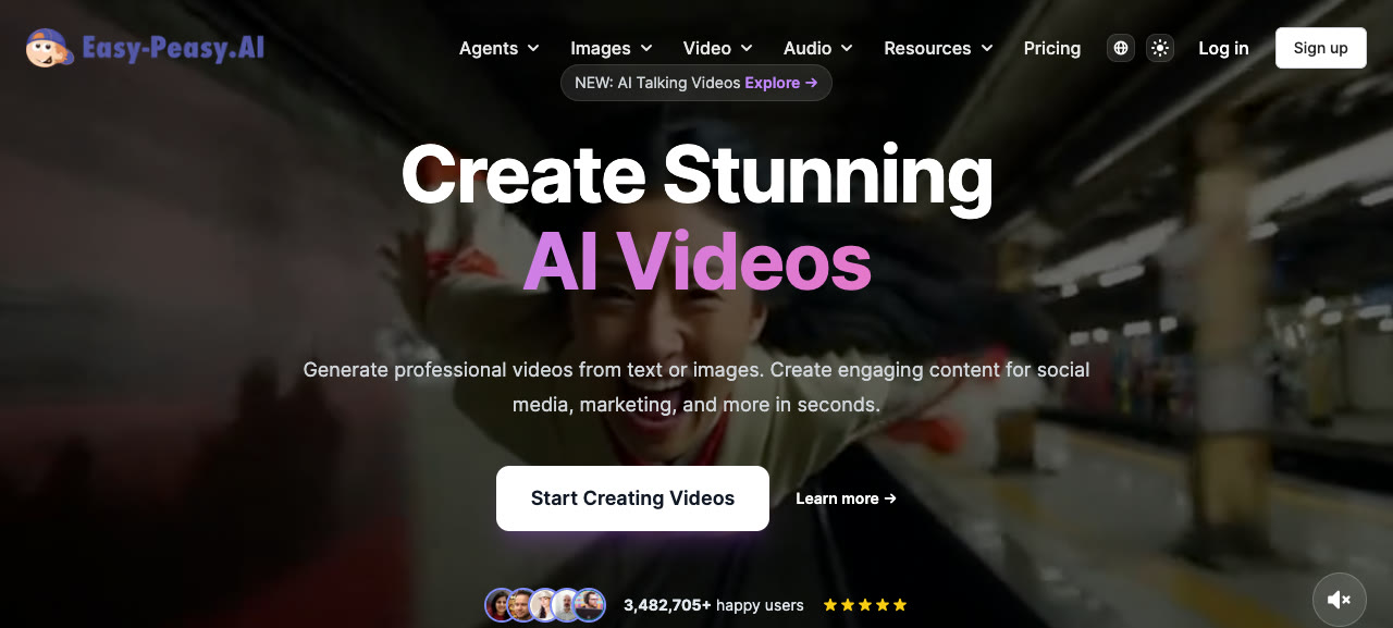 Easy-Peasy.AI AI Video Generator landing page for creating Vox-style videos from text