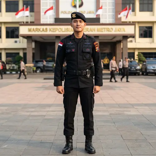 Indonesian Police Force Uniform - Professional Black Attire