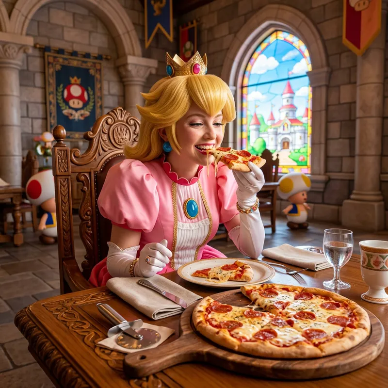 Princess Peach Enjoys Delicious Pizza Princess Peach Enjoys Delicious Pizza