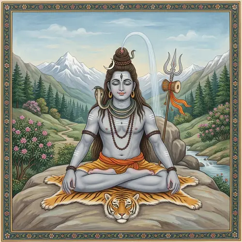 Lord Shiva - Principal Deity of Hinduism Meditating in Himalayan Landscape