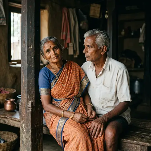 Candid South Asian Couple Portrait - Elderly Pair in Traditional Attire