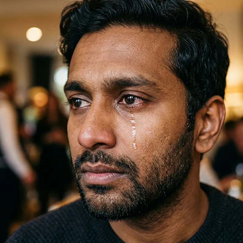 Tears Falling from Emotional South Asian Man's Eye