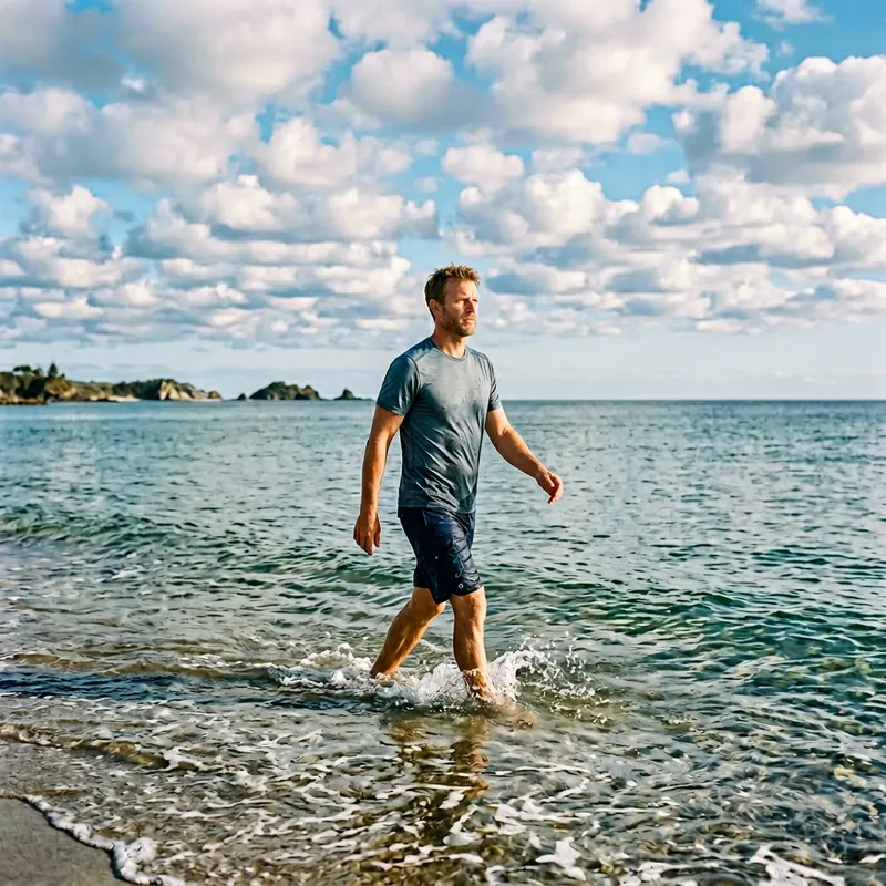 Man Walking Waist-Deep in the Sea in Shorts