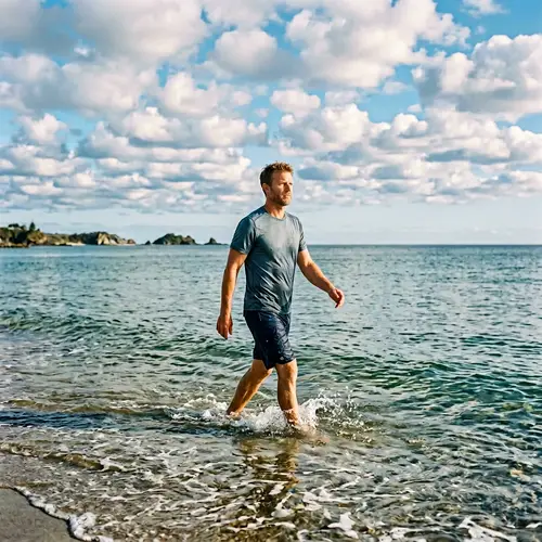 Man Walking Waist-Deep in the Sea in Shorts